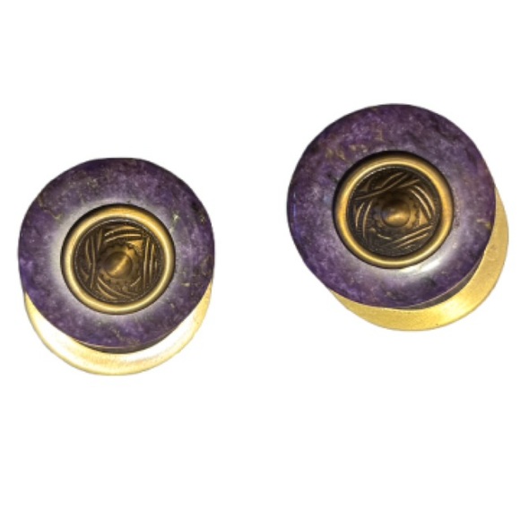 Vintage Purple and Gold Clip-On Earrings - Picture 6 of 8